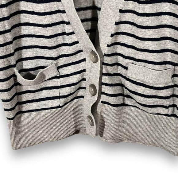 American Eagle Stripe Cotton Cardigan Bella Swan Vintage Preppy Gray M - Picture 6 of 9
